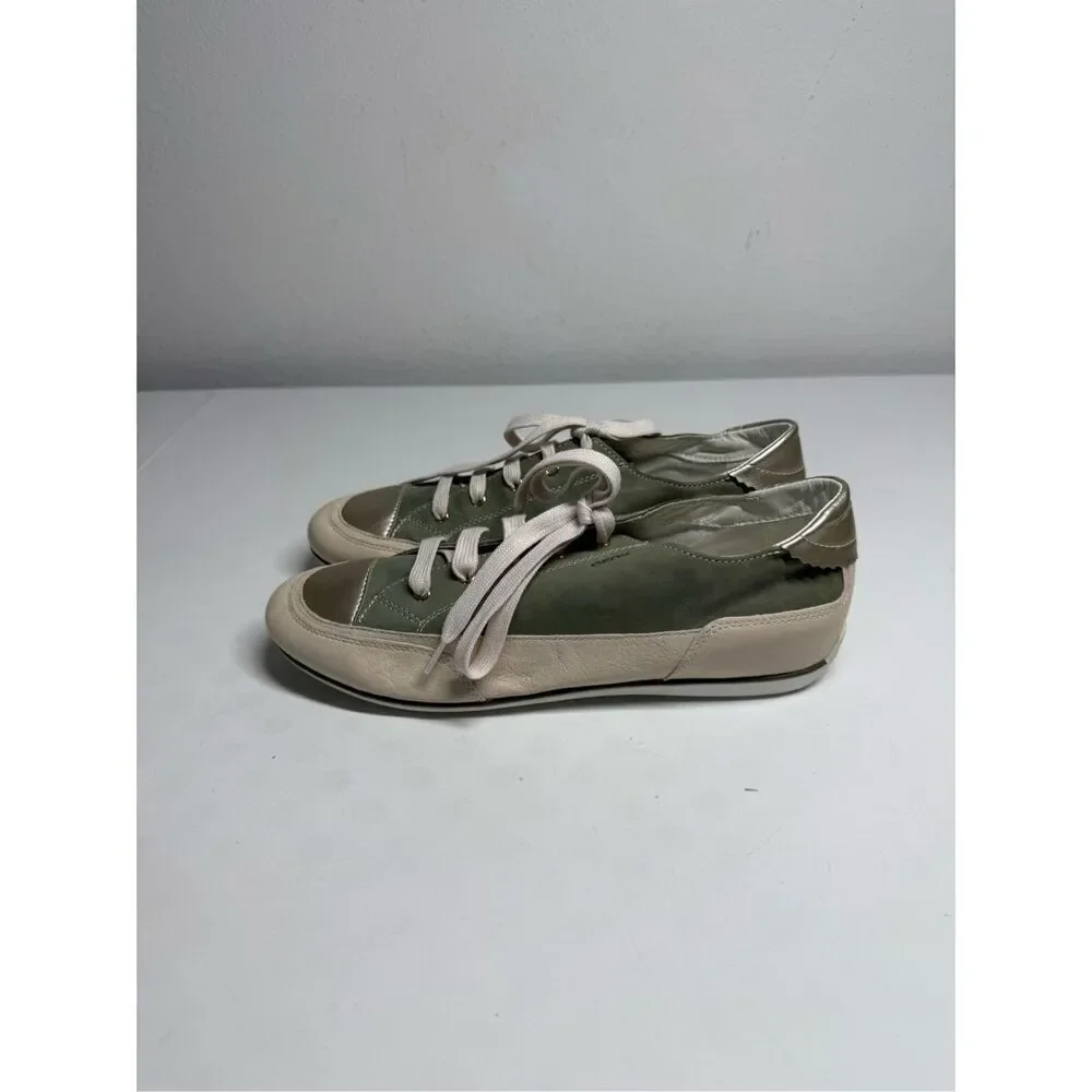 Rare Geox Leather Women’s Sneakers White Green Silver Size 10,5